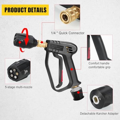 YUET High Pressure Washer Gun | 4350 PSI with Multi-Angle Nozzle