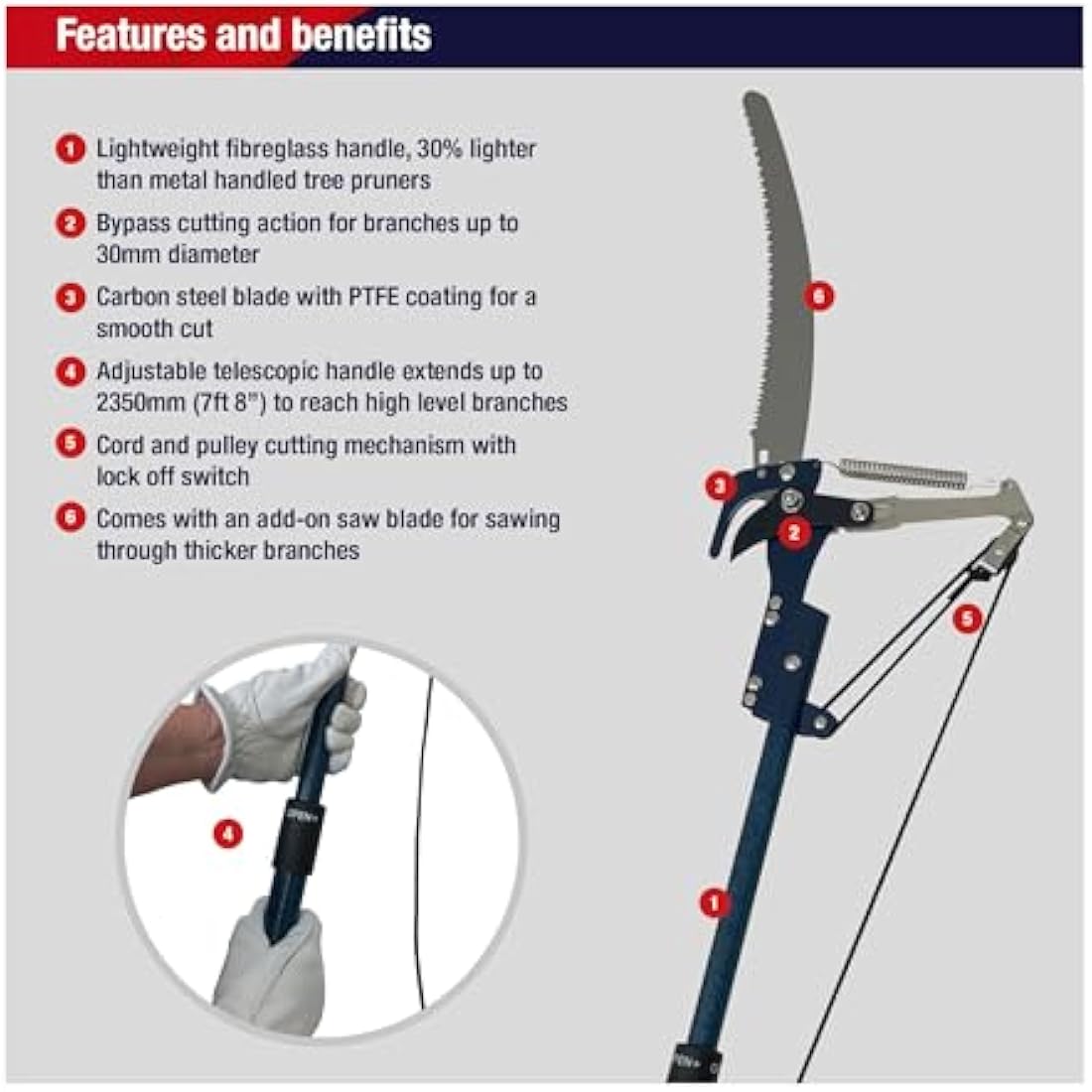 Spear & Jackson Lightweight Telescopic Tree Pruner with 13" Saw