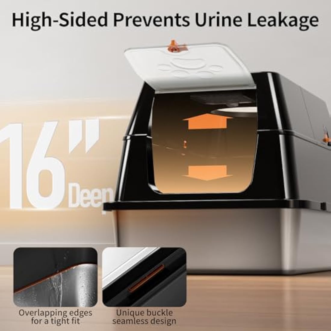 Jolof Store Stainless Steel Cat Litter Box – Large Enclosed Flip-Top Tray