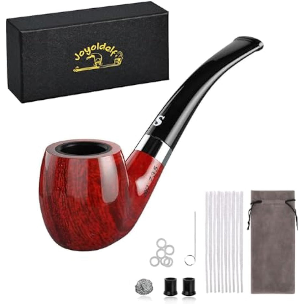 Joyoldelf Handmade Tobacco Pipe Set – Flat Bottom Smoking Kit with Gift Box