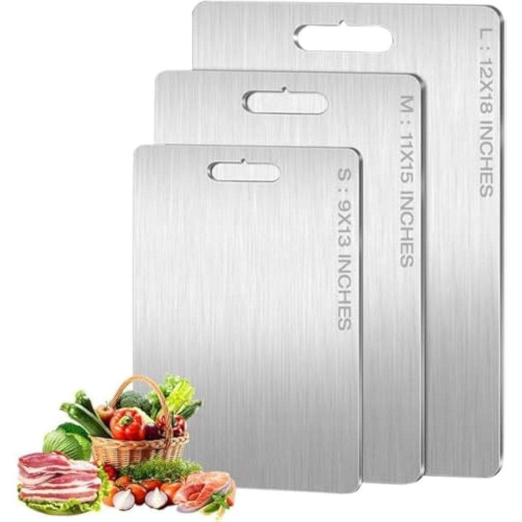 Jolof Store Stainless Steel Cutting Board Set | 3-Piece Hygienic Set
