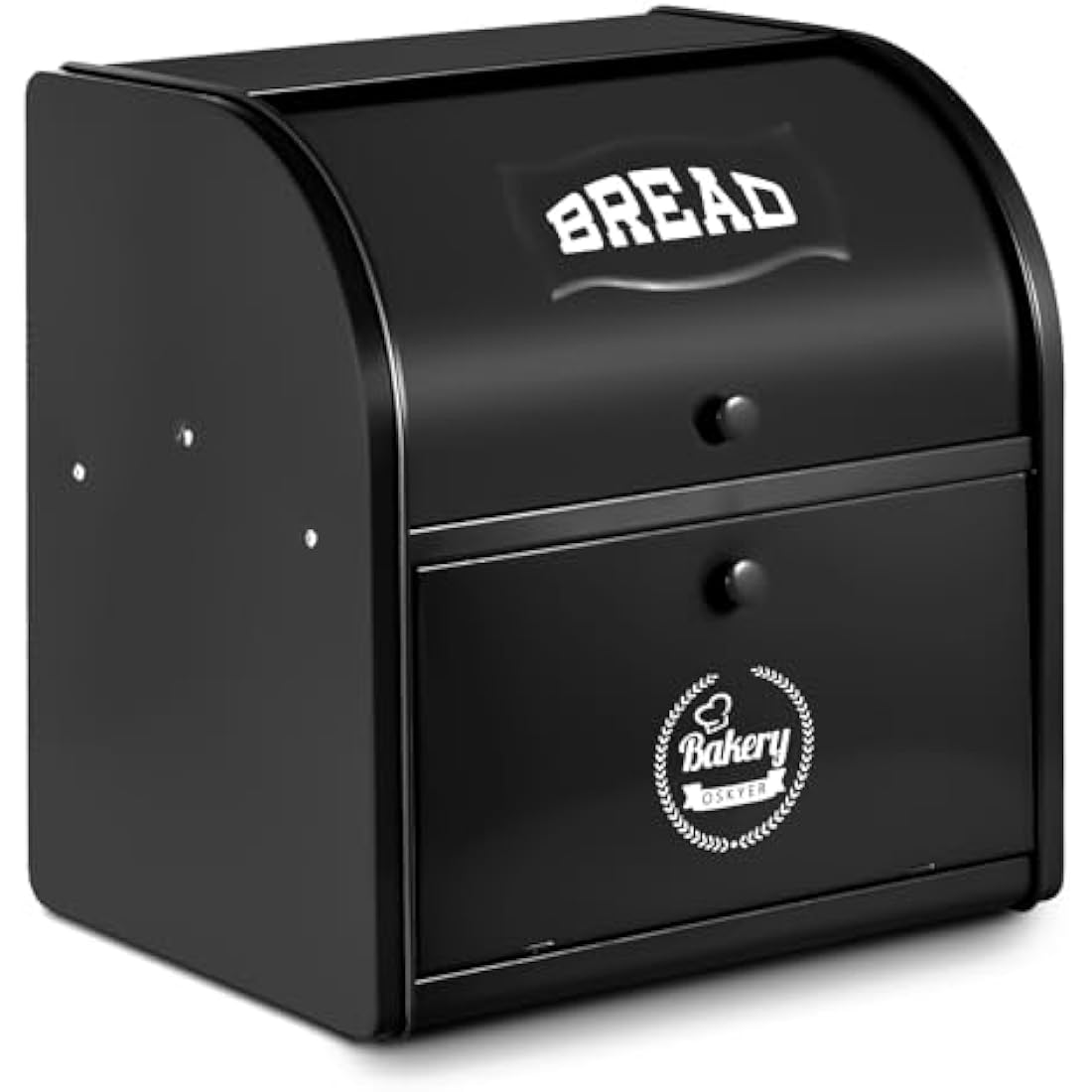 Dyserbuy 2-Layer Large Bread Bin | Black Stainless Steel Roll Top Box