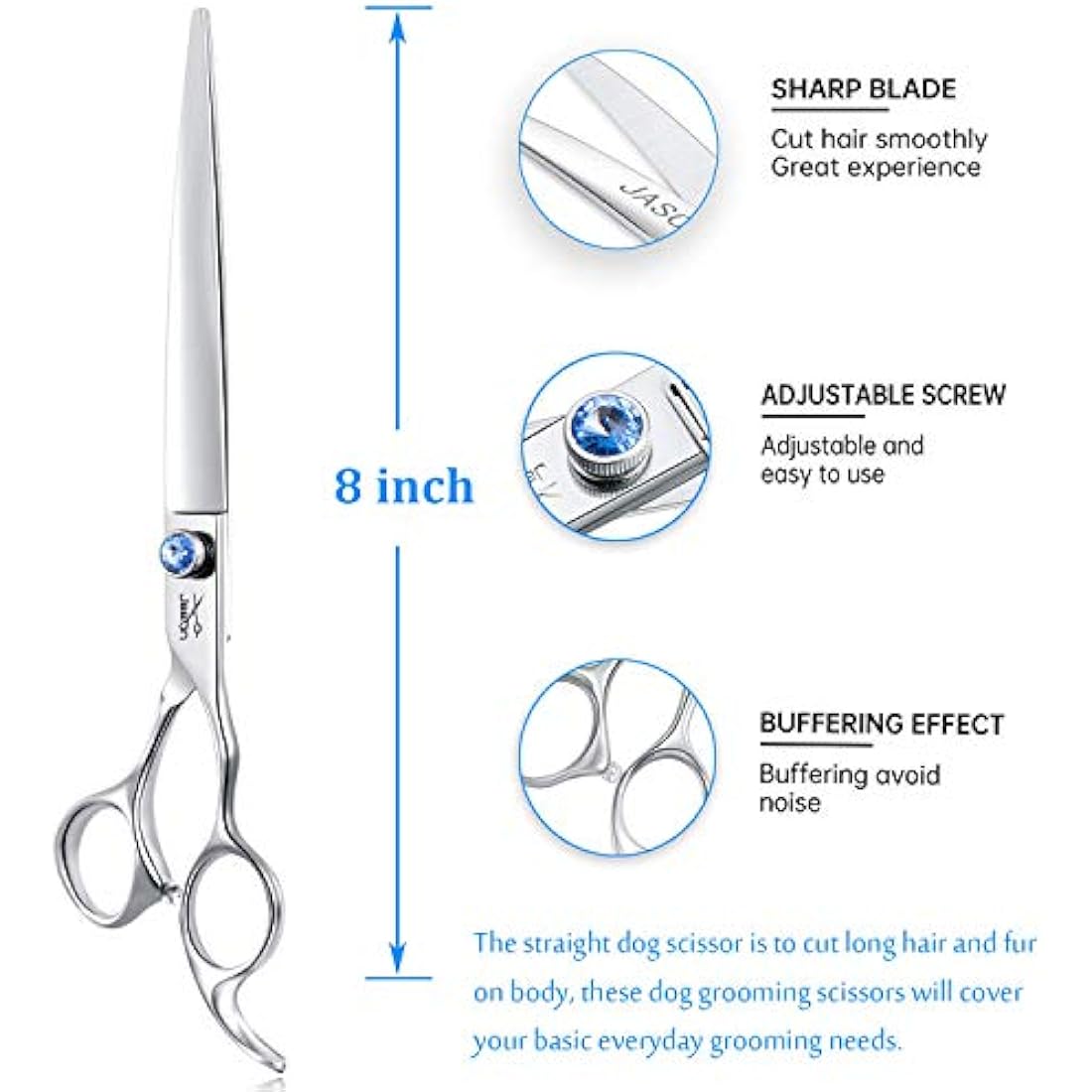 JASON 8" Straight Dog Grooming Scissors | Japanese Stainless Steel