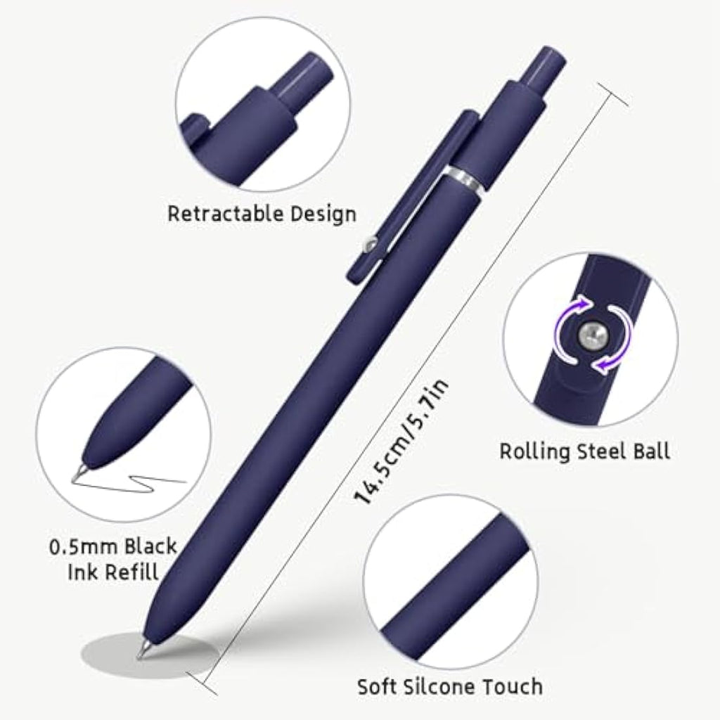 UIXJODO 0.5mm Black Gel Pens – 10 Pcs Retractable Fine Point Pens