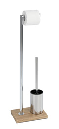 WENKO Marla Toilet Brush & Roll Holder – Chrome Steel & Wood Look