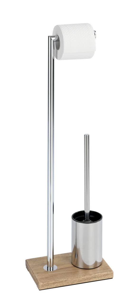 WENKO Marla Toilet Brush & Roll Holder – Chrome Steel & Wood Look