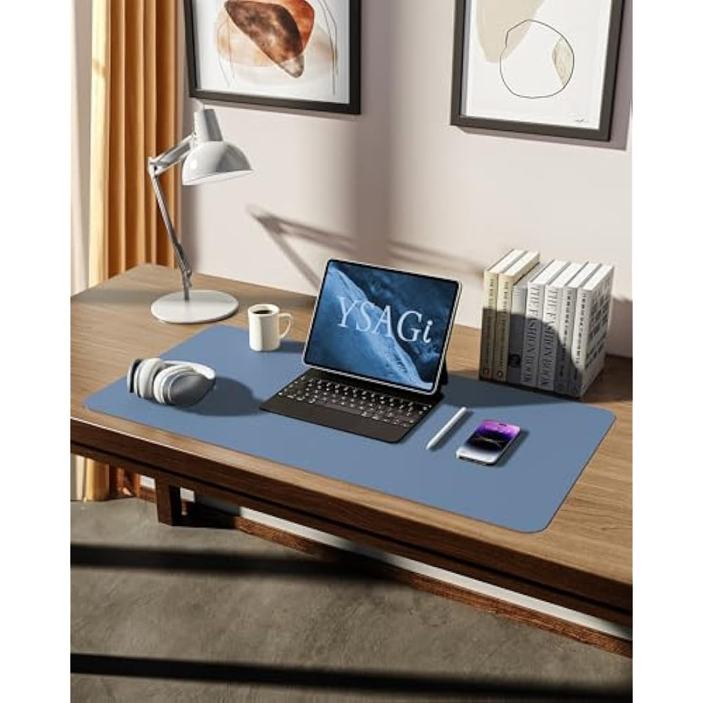 YSAGi PU Leather Desk Mat – Large Non-Slip Waterproof Mouse Pad, Sea Blue