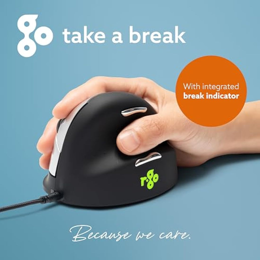 R-Go HE Ergonomic Vertical Mouse | Wired, Right Handed, Medium, Black