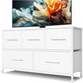 5-Drawer Fabric Dresser | Rolling Storage Chest - White