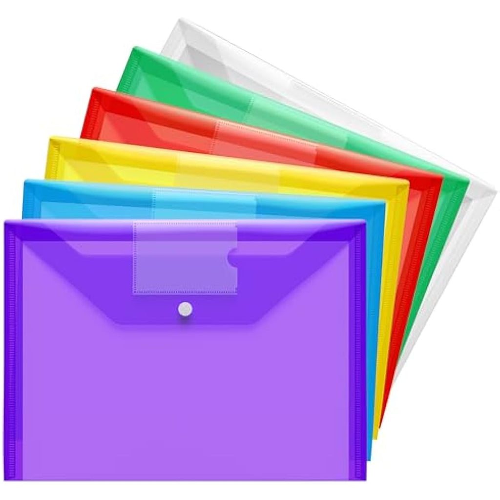 A4 Plastic Wallets – 6 Pack Waterproof Popper Folders