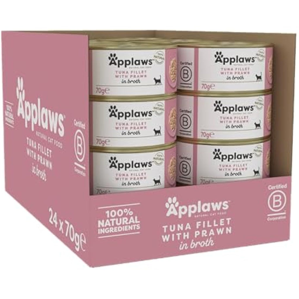 Applaws Natural Wet Cat Food – Tuna Fillet with Prawn in Broth (24 Pack)