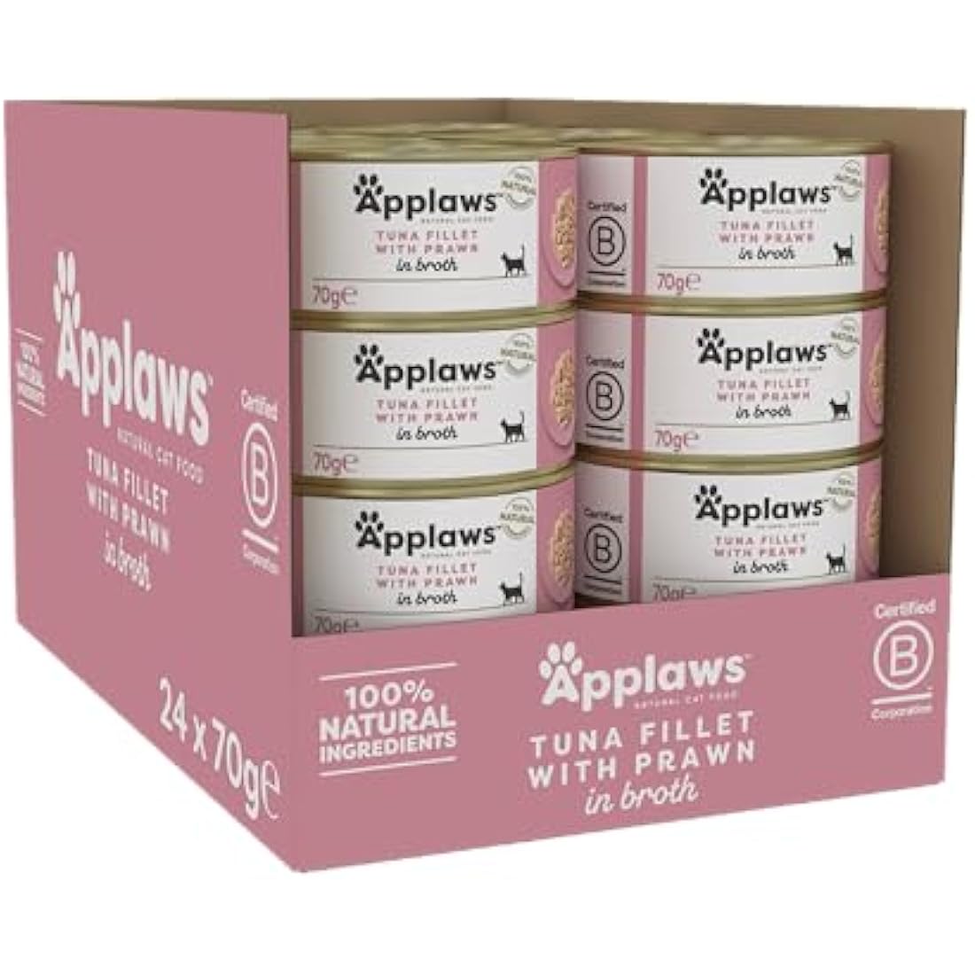 Applaws Natural Wet Cat Food – Tuna Fillet with Prawn in Broth (24 Pack)