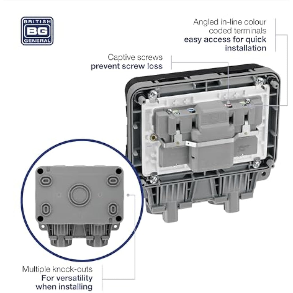 BG Electrical Double Outdoor Socket | IP66 Weatherproof Latching RCD