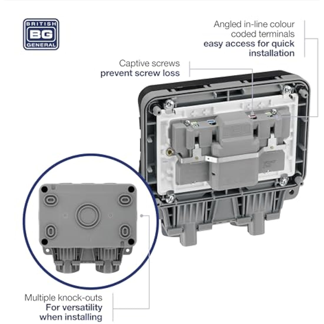 BG Electrical Double Outdoor Socket | IP66 Weatherproof Latching RCD