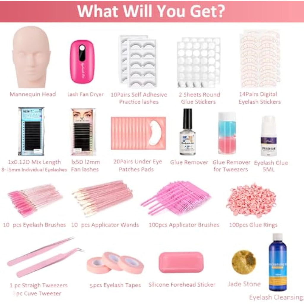 Jolof Store Eyelash Extension Kit – 22PCS Training Set with Mannequin Head