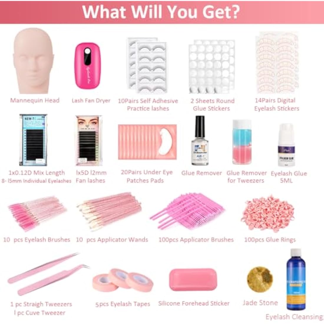 Jolof Store Eyelash Extension Kit – 22PCS Training Set with Mannequin Head