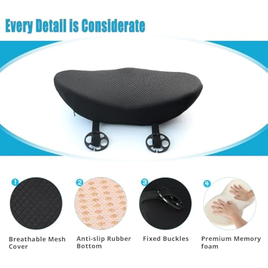 OLYDON Car Seat Cushion – Memory Foam Lumbar Support for Driving, Black