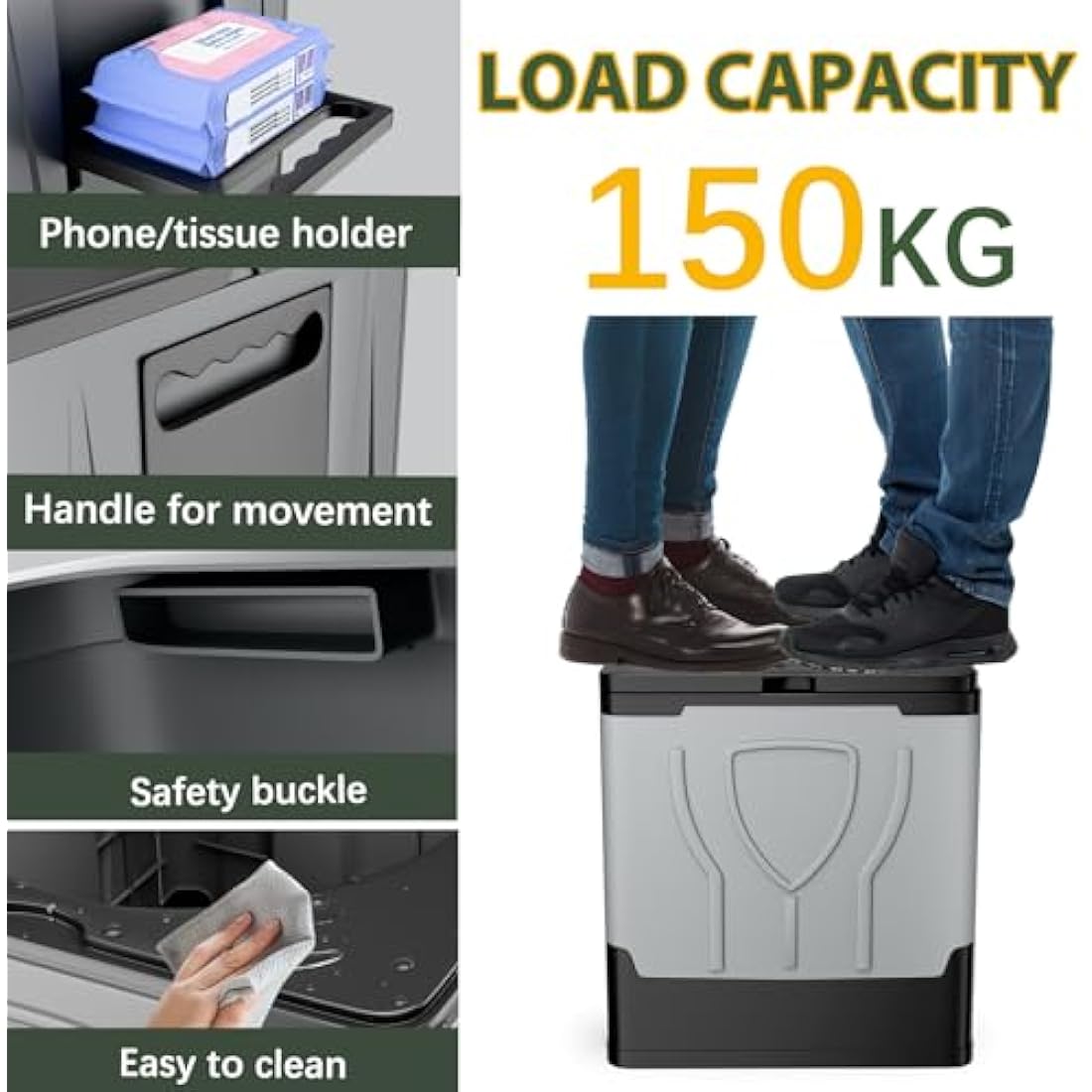 Congumi Portable Folding Camping Toilet with Paper and Phone Holder