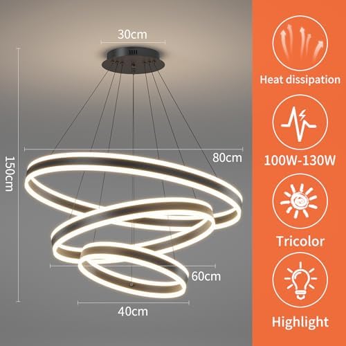 Mikeru 3-Ring LED Pendant Light | Dimmable Modern Chandelier with Remote