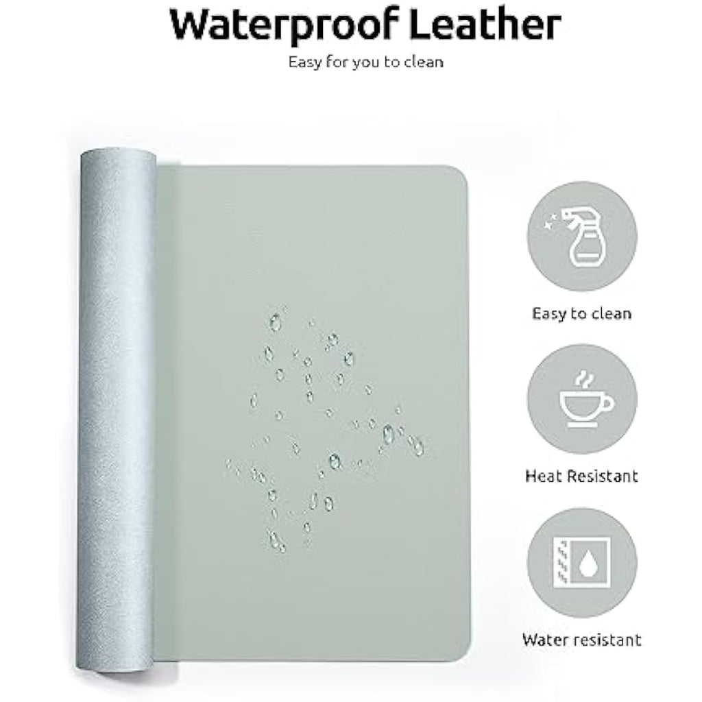 YSAGi PU Leather Desk Mat – Non-Slip Waterproof Mouse Pad, Grayish Green