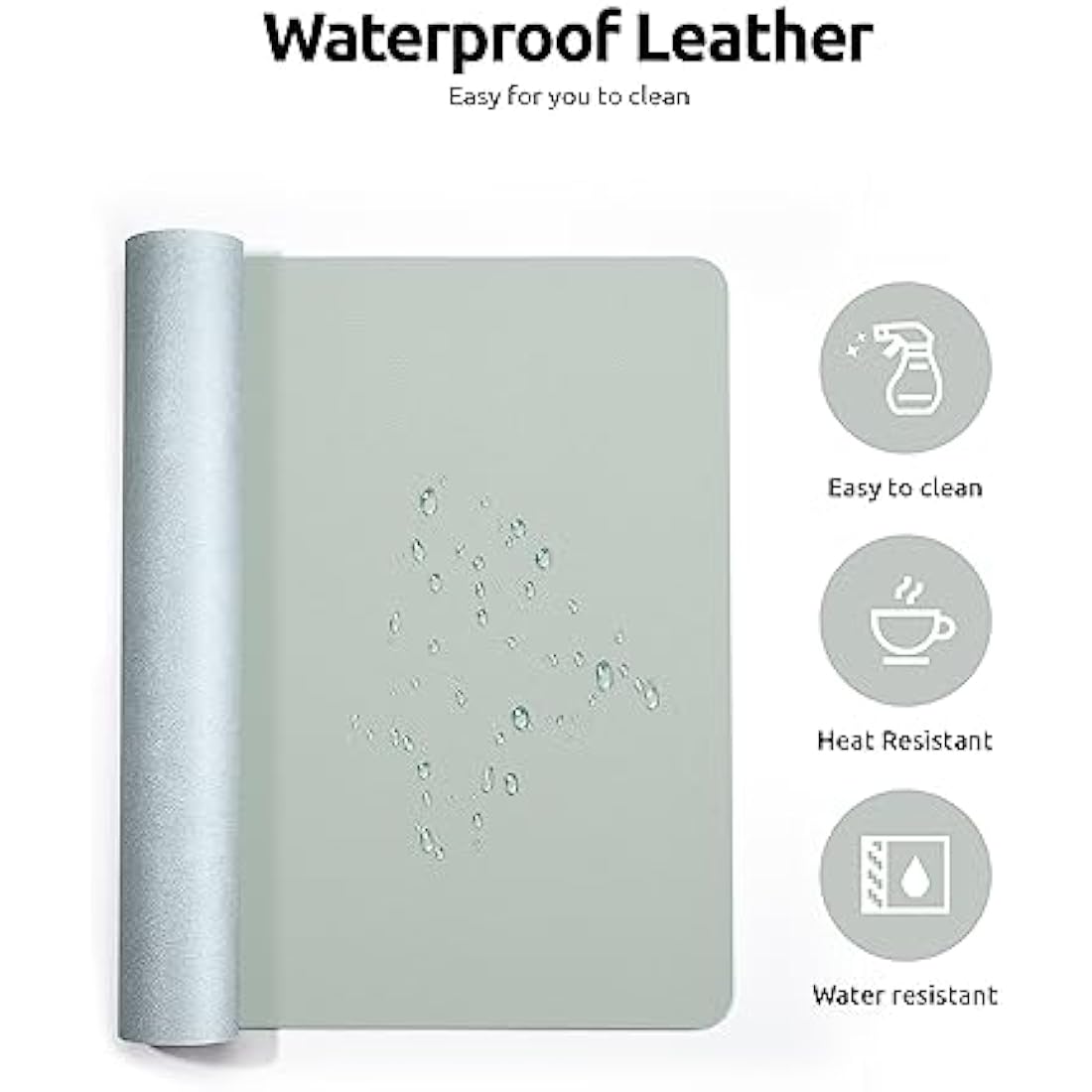 YSAGi PU Leather Desk Mat – Non-Slip Waterproof Mouse Pad, Grayish Green