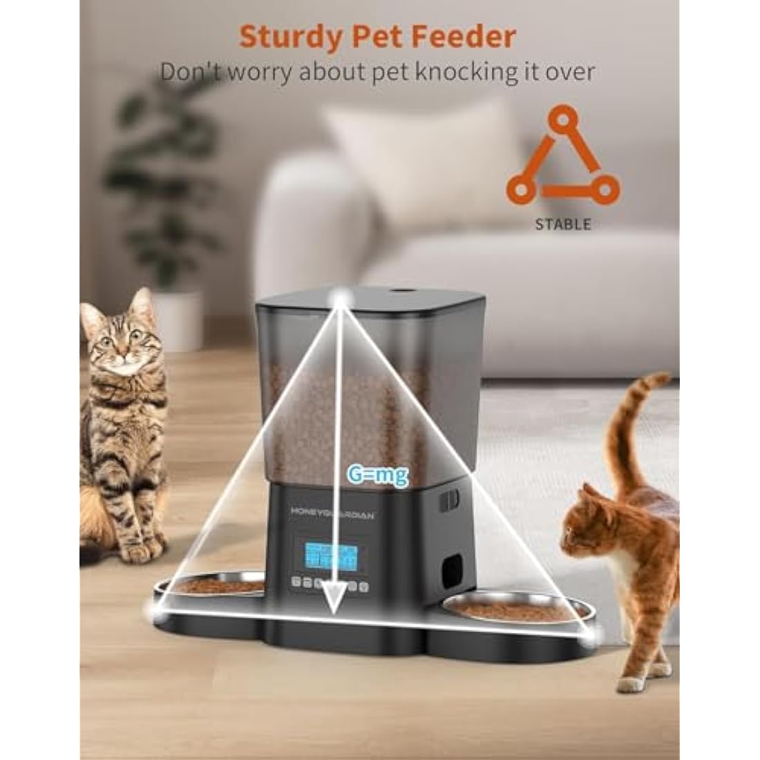 HoneyGuaridan Automatic Cat Feeder for 2 Cats | 3.5L Dual Bowl Dispenser