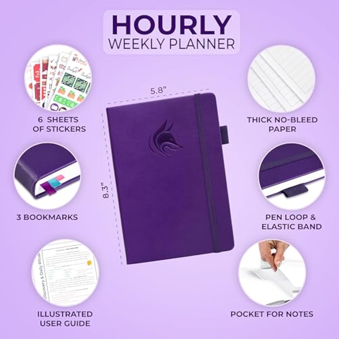 Clever Fox Undated Weekly Planner – A5 Hourly Schedule Organizer, Purple
