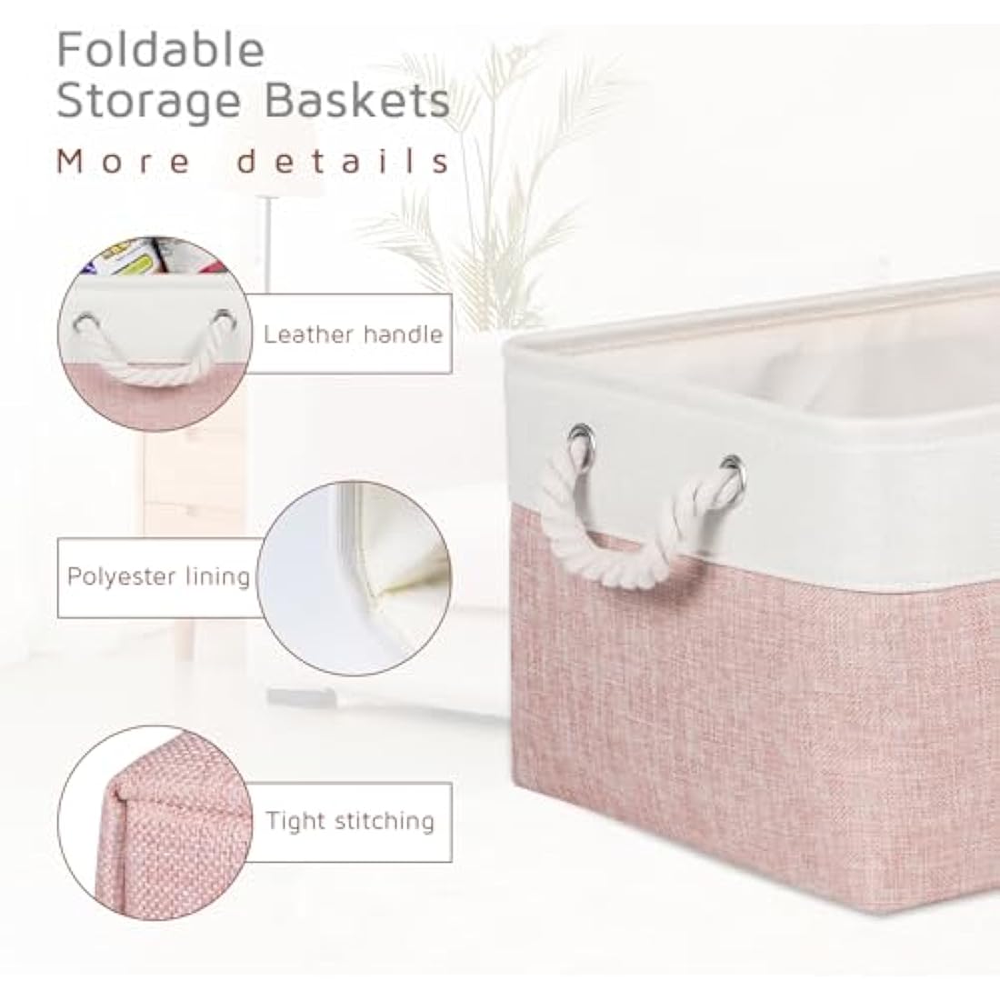 Fabric Storage Baskets for Shelves | 3-Pack Pink Linen Bins
