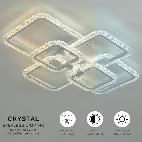 HiHiHomy Modern LED Ceiling Light | 6-Square Dimmable Crystal Acrylic Lamp