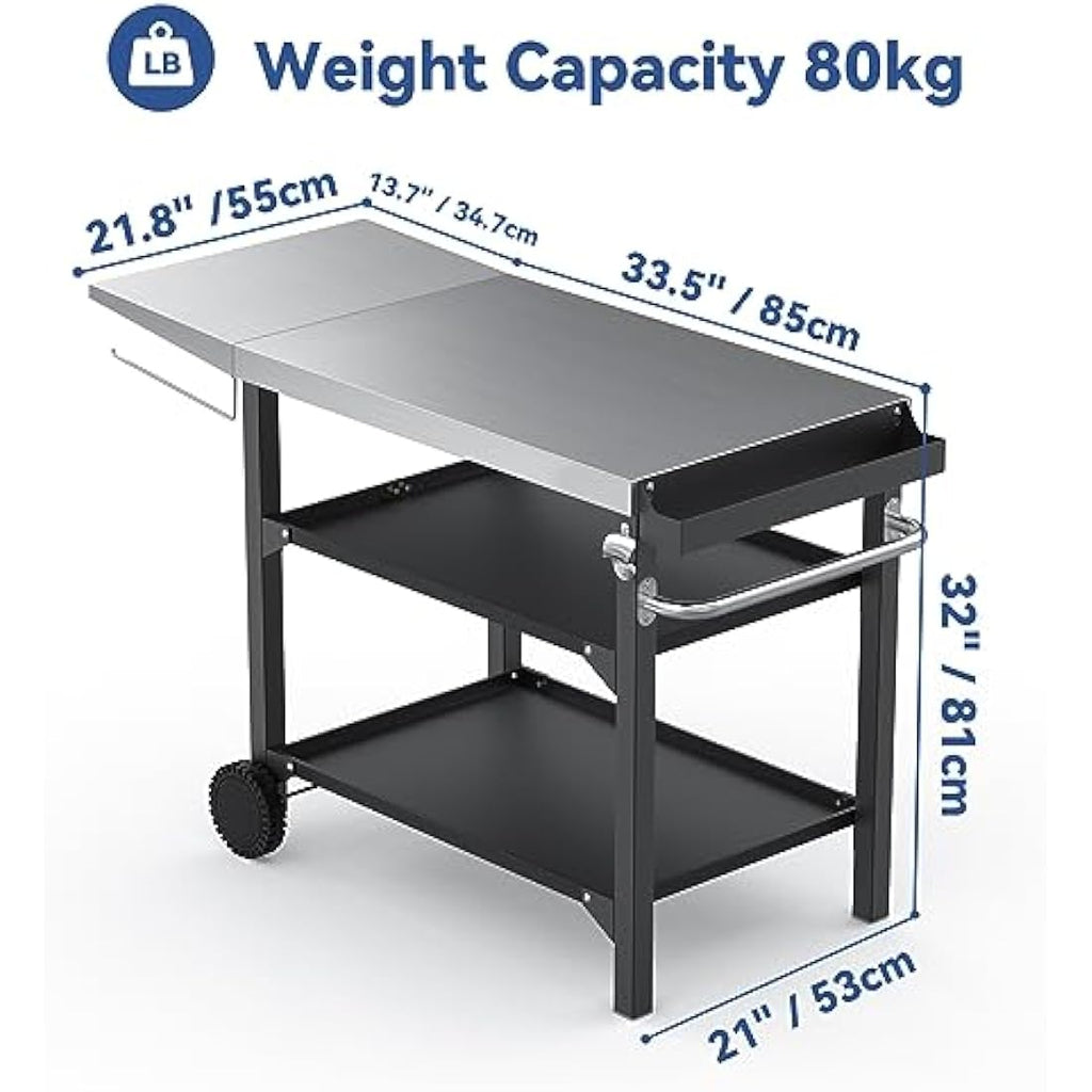 Onlyfire Stainless Steel BBQ Food Prep Table – 3-Tier Outdoor Grill Cart