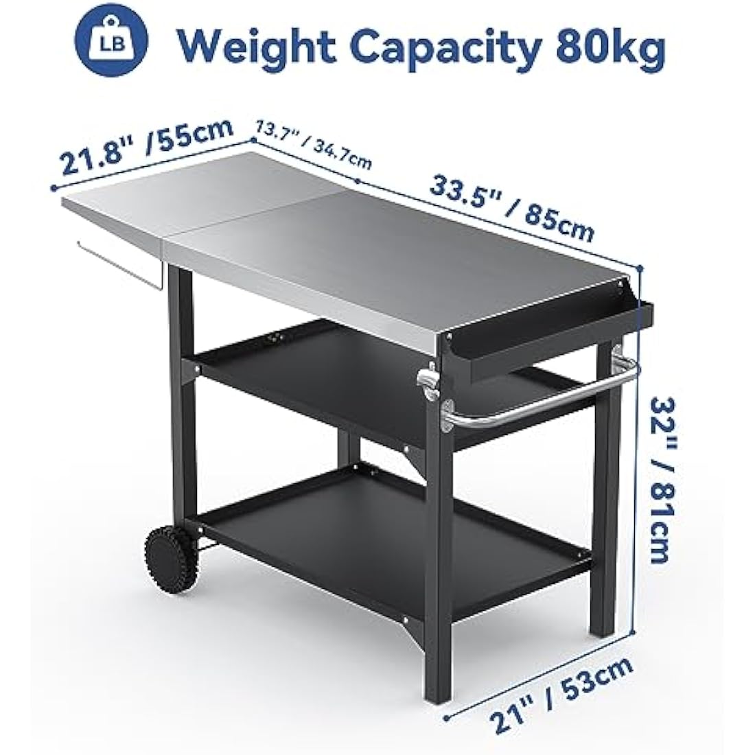 Onlyfire Stainless Steel BBQ Food Prep Table – 3-Tier Outdoor Grill Cart