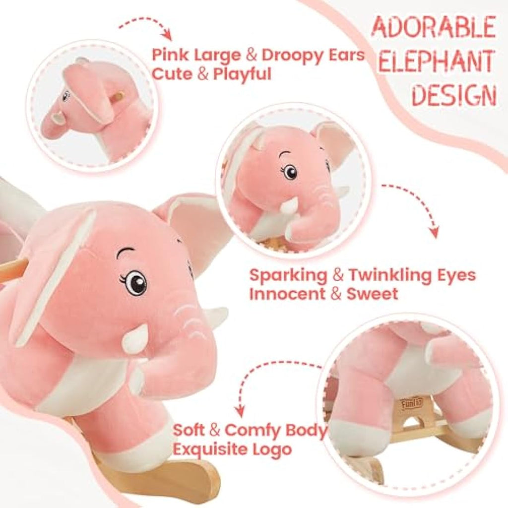 FUNLIO Pink Elephant Rocking Horse - Plush Ride-on Toy for Toddlers