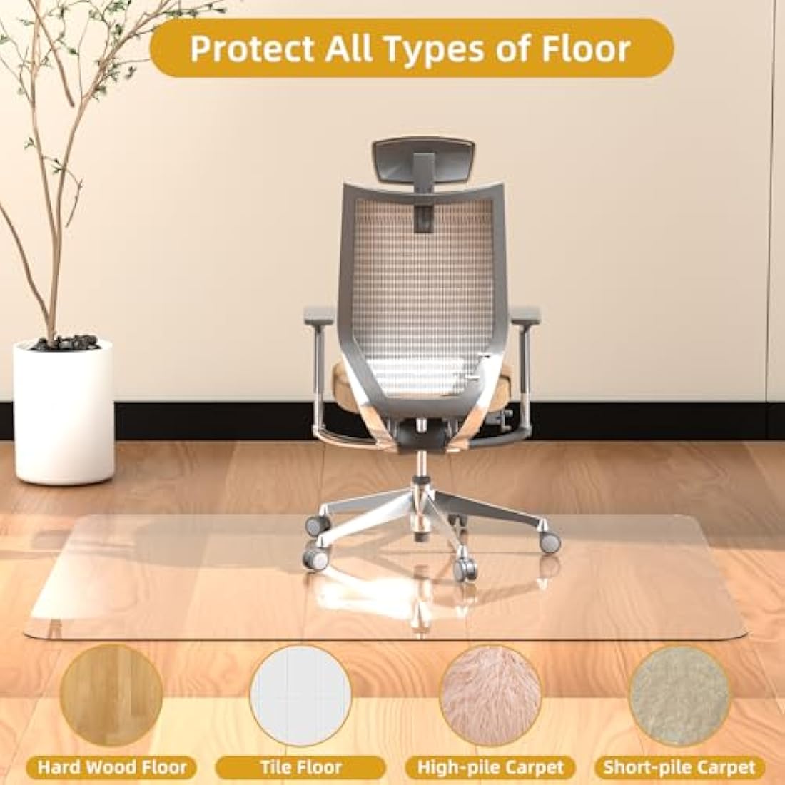 Tcyzest Tempered Glass Chair Mat | 90x120cm Heavy Duty Floor Protector