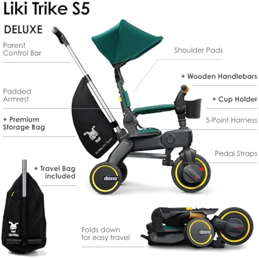 Doona Liki Trike S5 | Foldable Toddler Tricycle - Racing Green