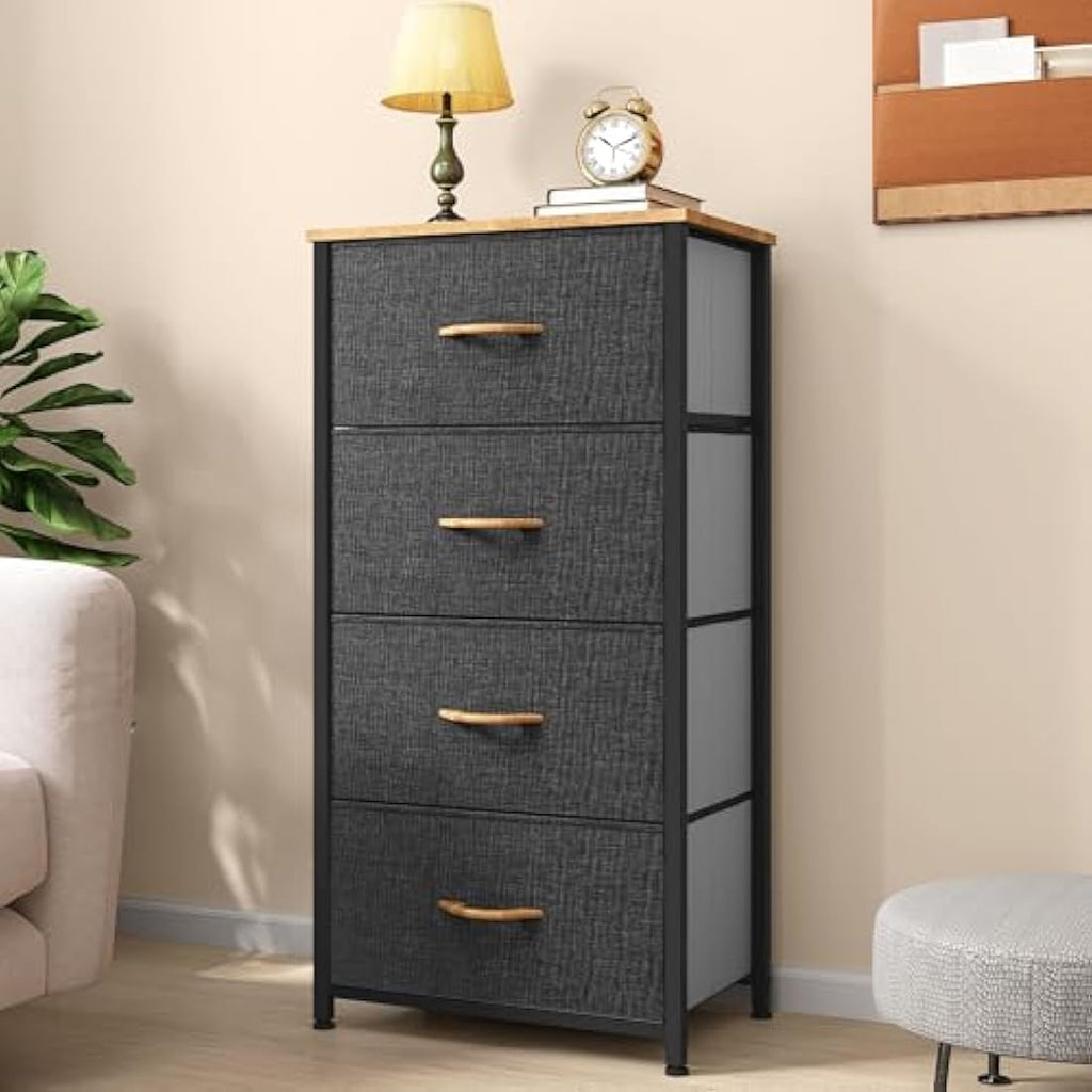 YITAHOME 4 Drawer Fabric Dresser – Sturdy Steel Frame Storage, Dark Grey