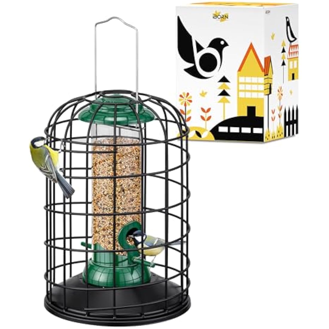 iBorn Squirrel Proof Bird Feeder – Heavy Duty Metal Caged Wild Bird Feeder