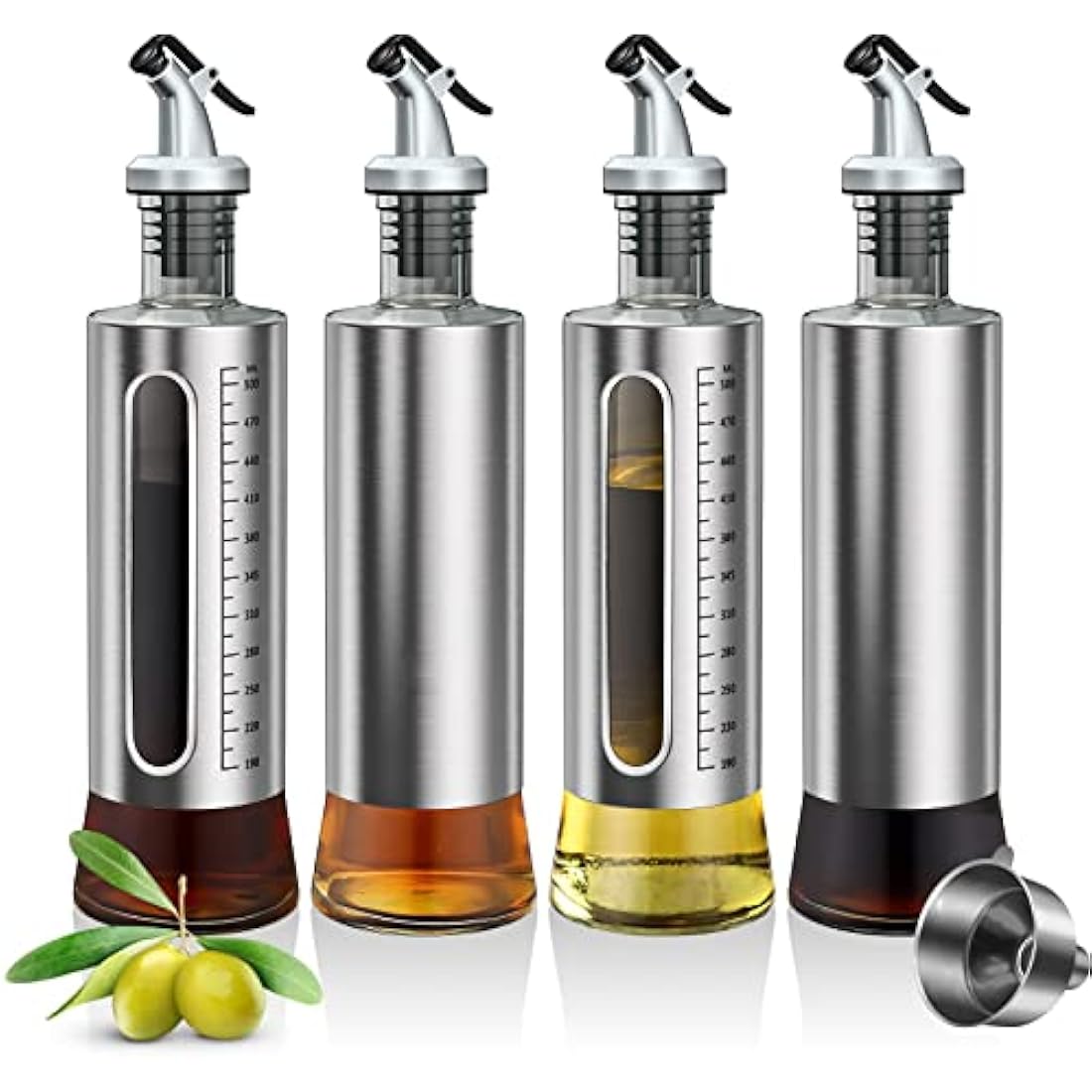 ACEWARMS Glass Oil Dispenser Bottle Set - 500ml Drip-Free Cruet, 4 Pack