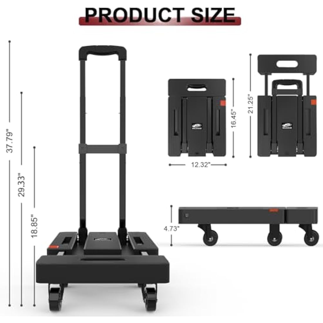SOLEJAZZ Folding Hand Truck – 500lb Heavy Duty Portable Dolly with 6 Wheels