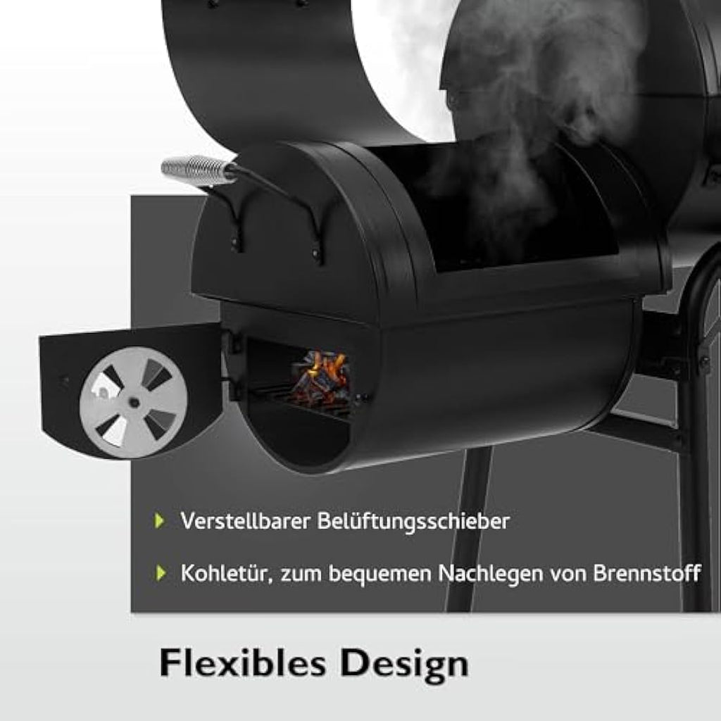 Tepro Biloxi Offset BBQ Pit Barrel Smoker – Charcoal Outdoor Grill
