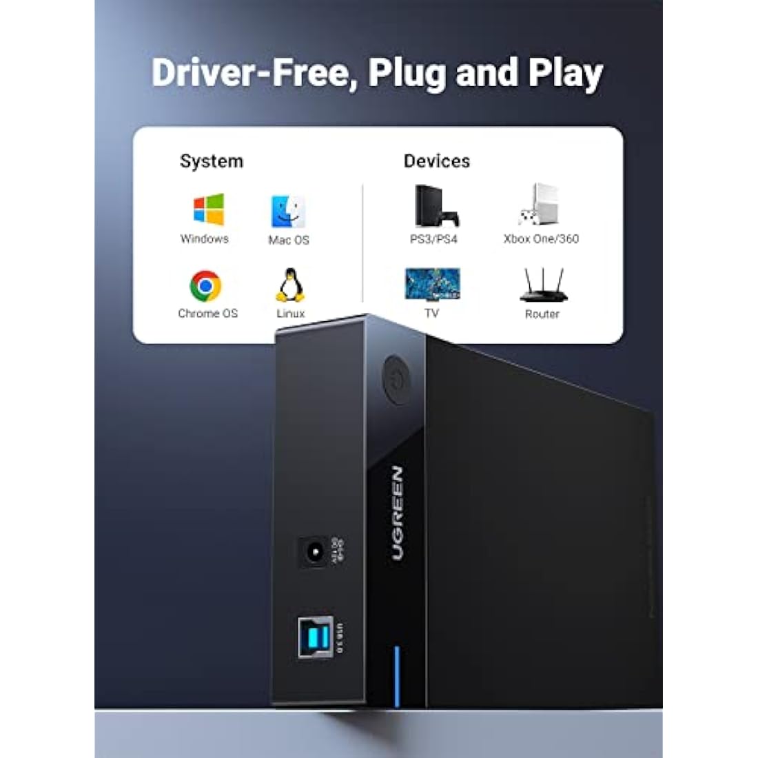 UGREEN USB 3.0 to SATA Hard Drive Enclosure for 2.5/3.5 Inch HDD SSD
