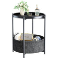 Jolof Store Round Side Table – Metal End Table with Storage Basket