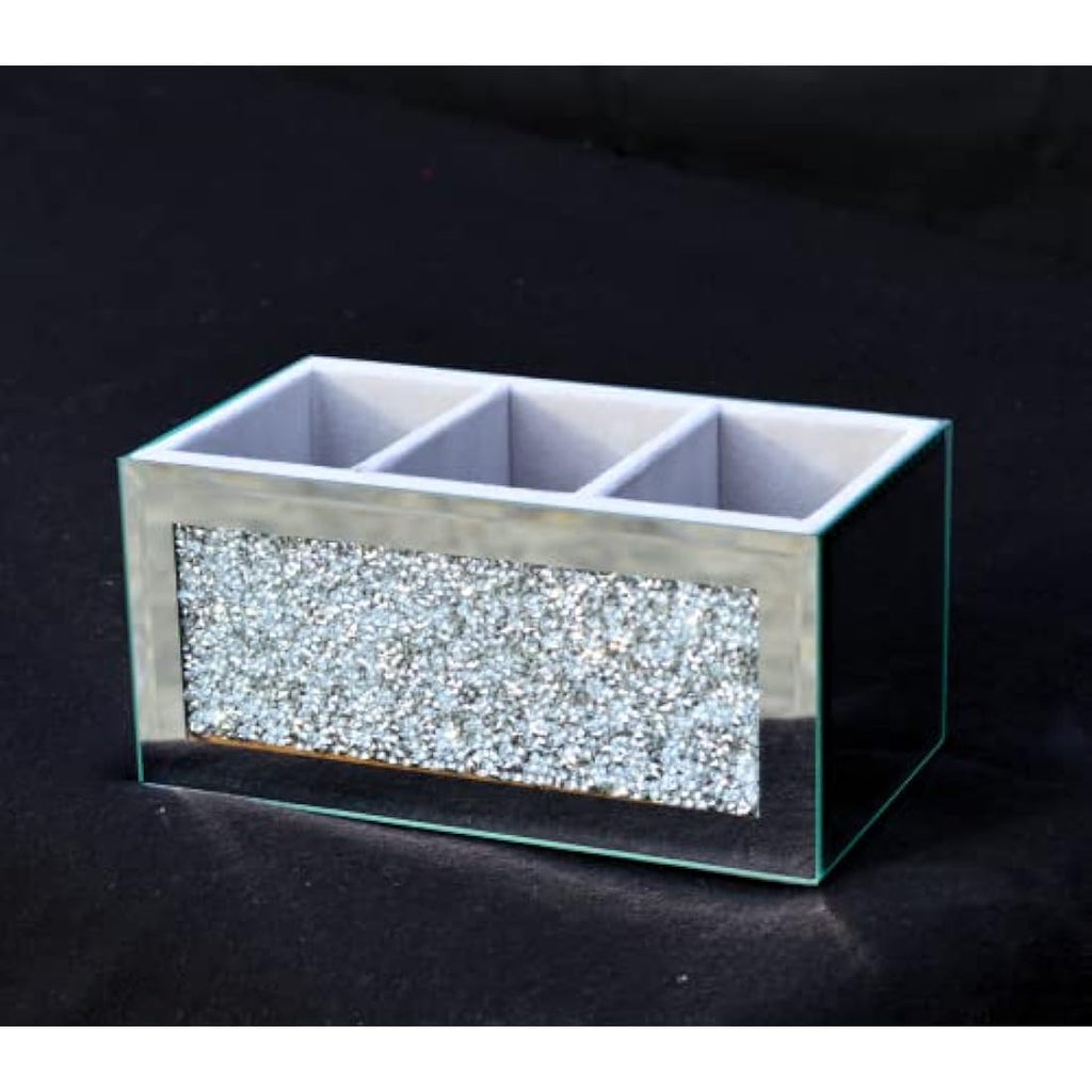 EagleWiz Crushed Diamond Makeup Organiser | 3 Compartment Brush Holder