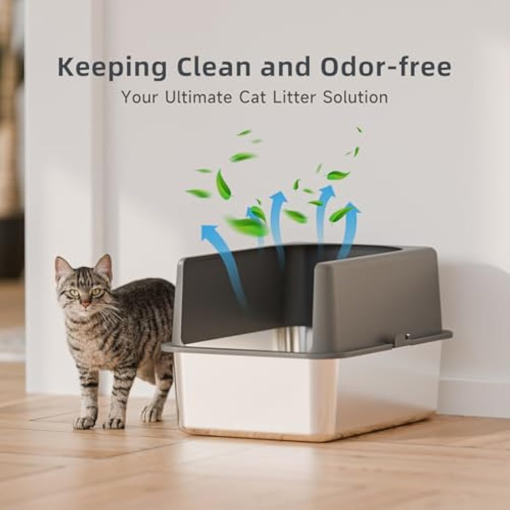 Jolof Store Stainless Steel Cat Litter Box with High-Sided Lid Enclosure