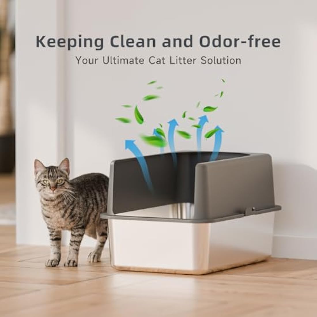 Jolof Store Stainless Steel Cat Litter Box with High-Sided Lid Enclosure
