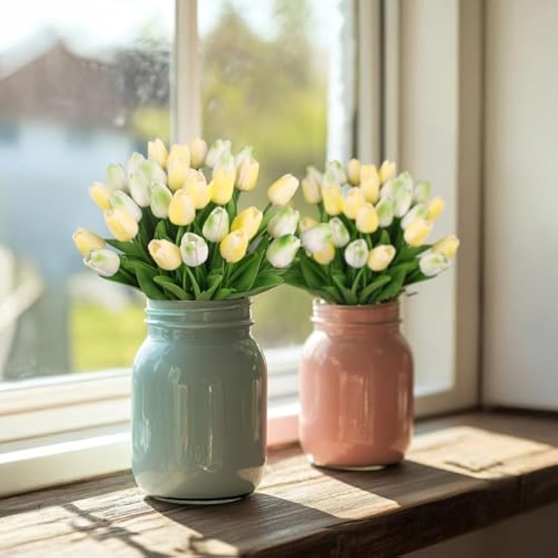 N&T NIETING Real Touch Artificial Tulips – 12Pcs Latex Flowers (Mix Green)