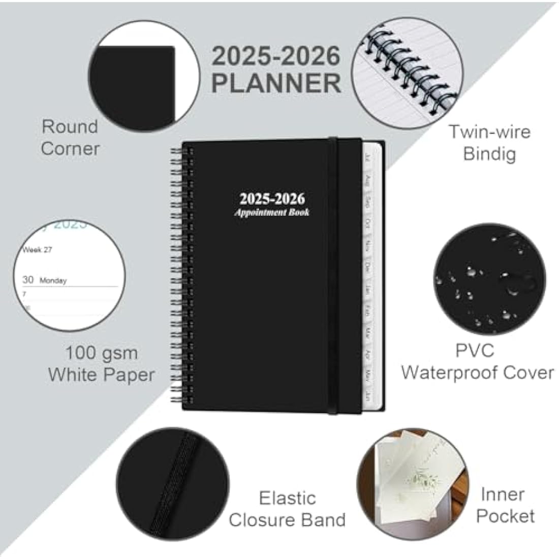 Jolof Store 2025-2026 Hourly Appointment Book | Weekly Planner, Black