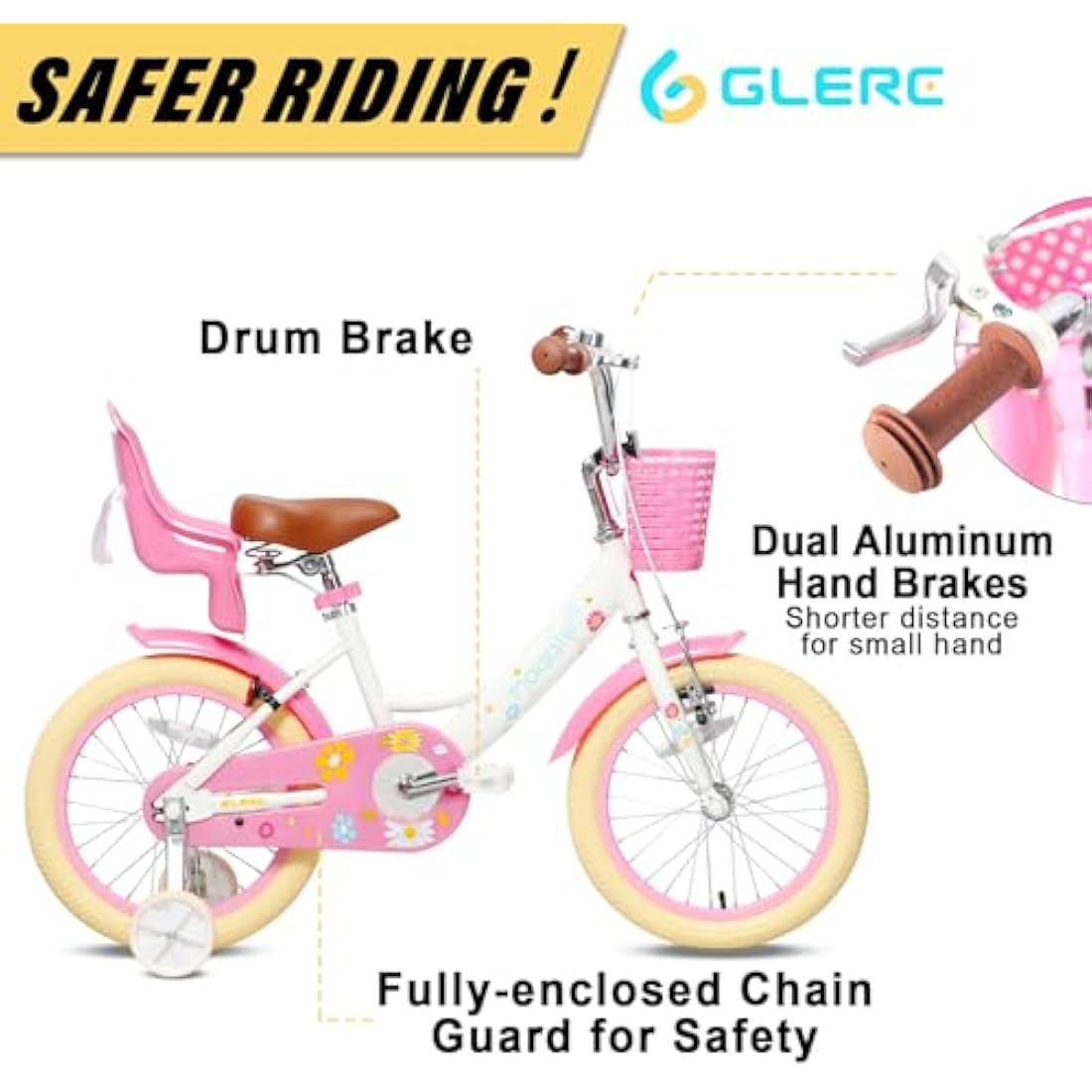 Glerc Maggie 12 Inch Girls Bicycle with Doll Seat and Basket