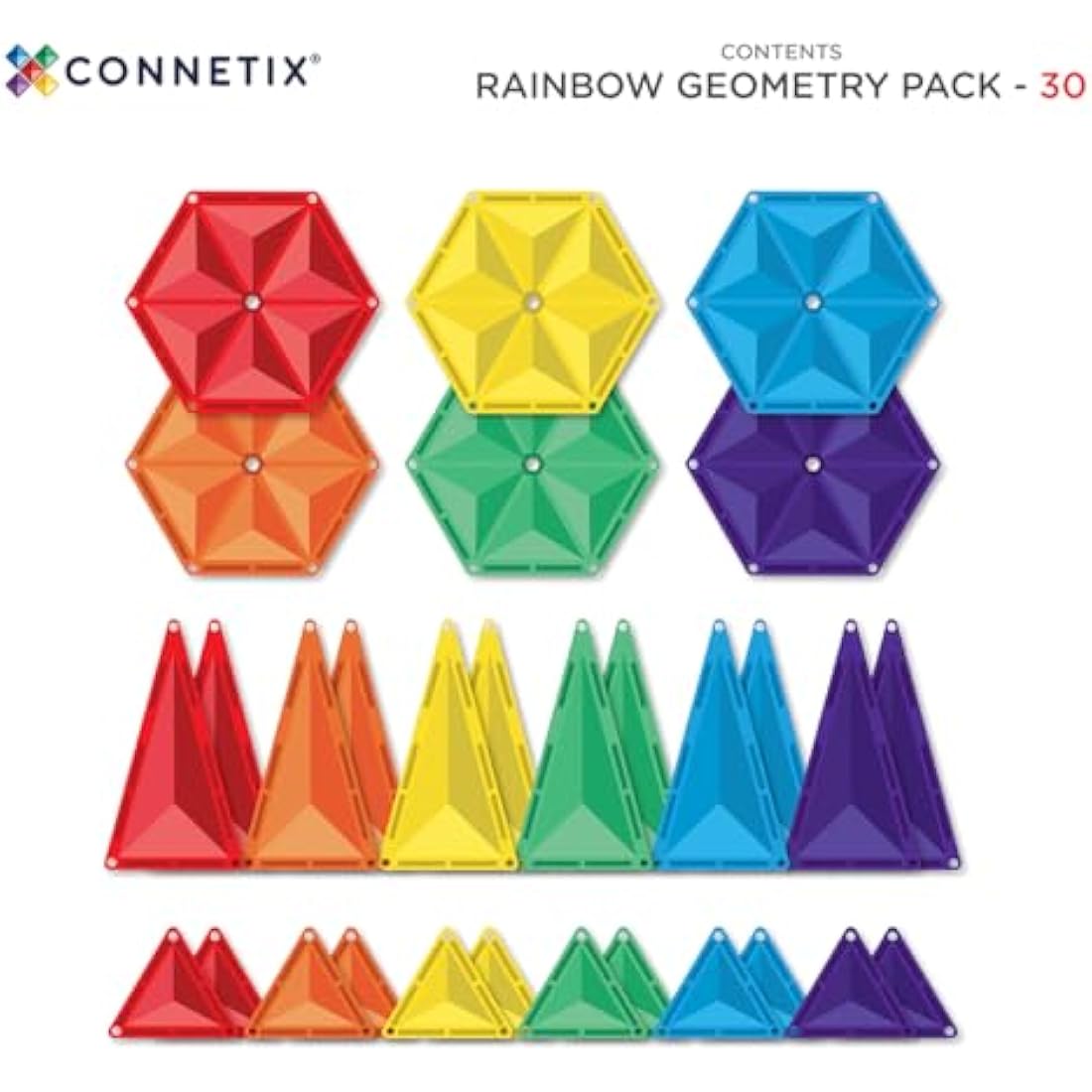 CONNETIX Rainbow Geometry Pack – 30 Piece Magnetic Tiles STEM Toy
