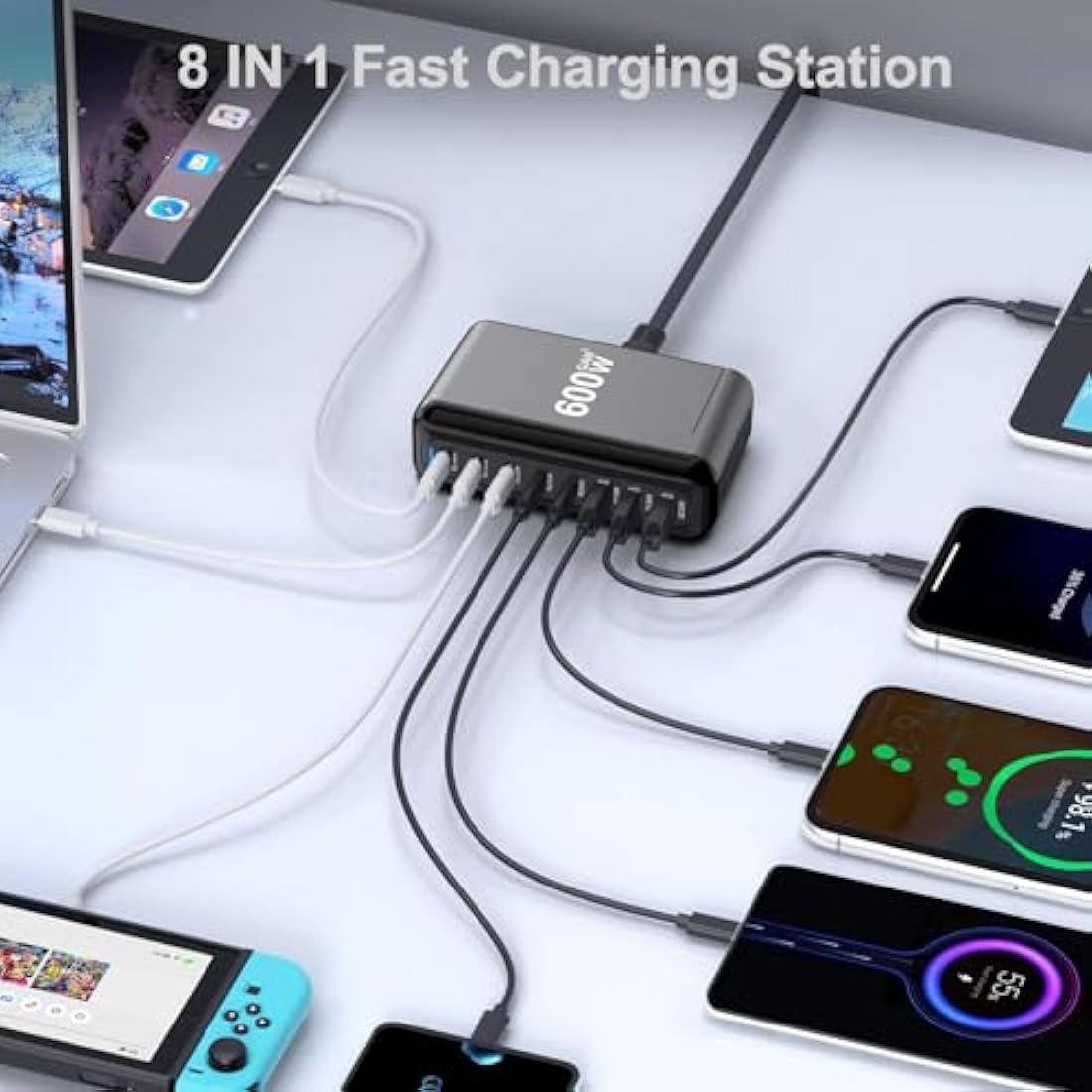 Jolof Store 600W 8-Port GaN3 USB C Fast Charging Station for Laptops