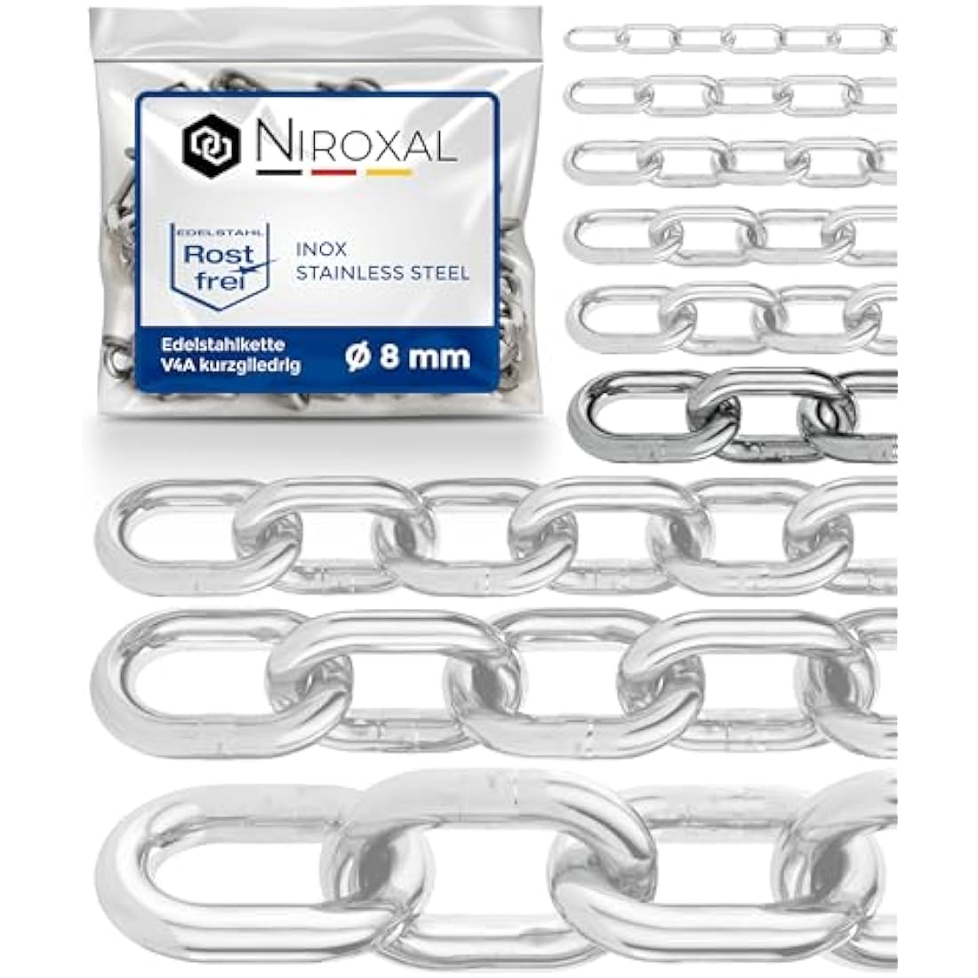 Jolof Store 8mm Stainless Steel V4A Short-Link Anchor Chain – 1m